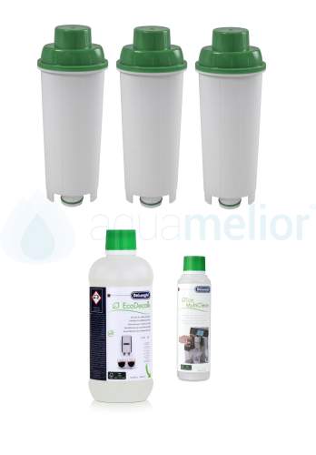 Zestaw DeLonghi CFL-950B FilterLogic filtr 3 szt + odkamieniacz DLSC500 500ml + Eco MultiClean DLSC550 250ml