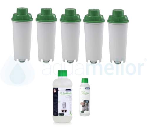 Zestaw DeLonghi CFL-950B FilterLogic filtr 5 szt + odkamieniacz DLSC500 500ml + Eco MultiClean DLSC550 250ml