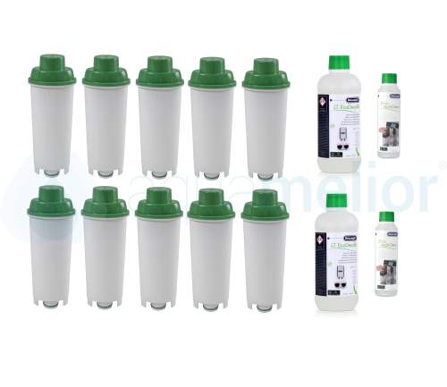 Zestaw DeLonghi CFL-950B FilterLogic filtr 10 szt + odkamieniacz DLSC500 500ml 2 szt + Eco MultiClean DLSC550 250ml 2 szt