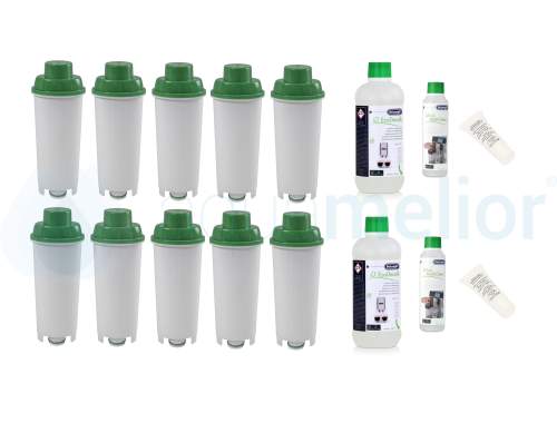 Zestaw DeLonghi CFL-950B FilterLogic filtr 10 szt + odkamieniacz DLSC500 500ml 2 szt + Eco MultiClean DLSC550 250ml 2 szt + SER0354 smar 5g 2 szt