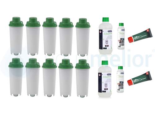 Zestaw DeLonghi CFL-950B FilterLogic filtr 10 szt + CFL-650 smar 10g 2 szt + odkamieniacz DLSC500 500ml 2 szt + Eco MultiClean DLSC550 250ml 2szt