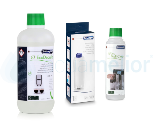 Zestaw DeLonghi DLSC002 filtr + odkamieniacz DLSC500 500ml + Eco MultiClean DLSC550 250ml