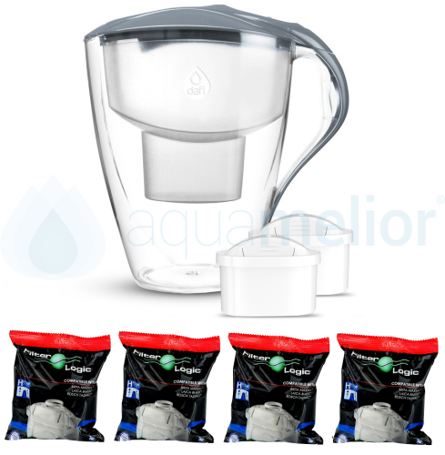 Dafi OMEGA MI 4,0L STALOWY Dzbanek do wody filtr 2 szt Unimax + 4 szt FilterLogic FL-402H