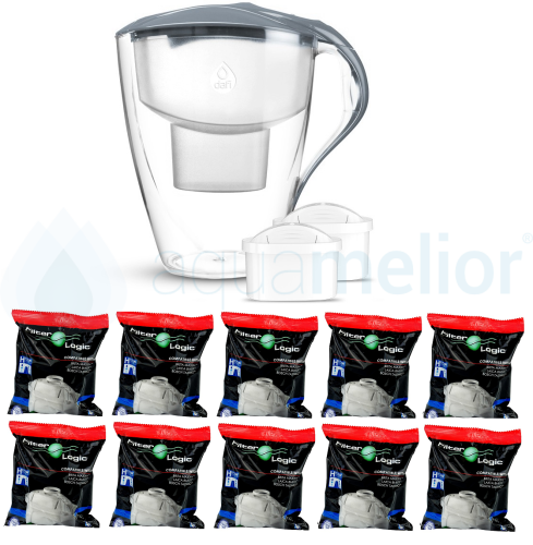 Dafi OMEGA MI 4,0L STALOWY Dzbanek do wody filtr 2 szt Unimax + 10 szt FilterLogic FL-402H