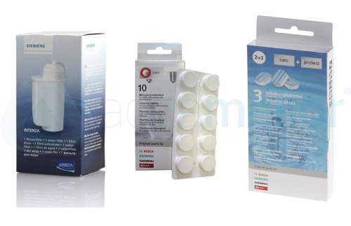 Zestaw Bosch Siemens Filtr do ekspresu TZ70003 Tabletki czyszczące TCZ6001 Tabletki odkamieniające TCZ8002