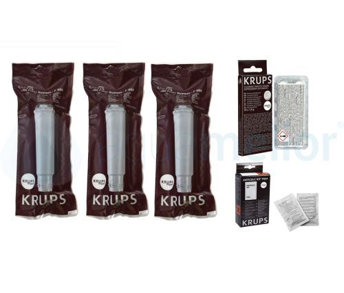 KRUPS Filtr do ekspresu ciśnieniowego F088 3szt. + XS3000 Tabletki czyszczące do ekspresu 10szt. + F054 Odkamieniacz do ekspresów ciśnieniowych i czajników 2 saszetki
