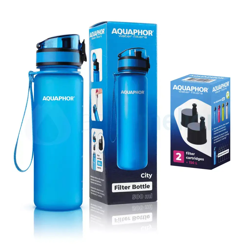 Aquaphor City butelka filtrująca niebieski 0,5l z 1 filtrem 1f.webp