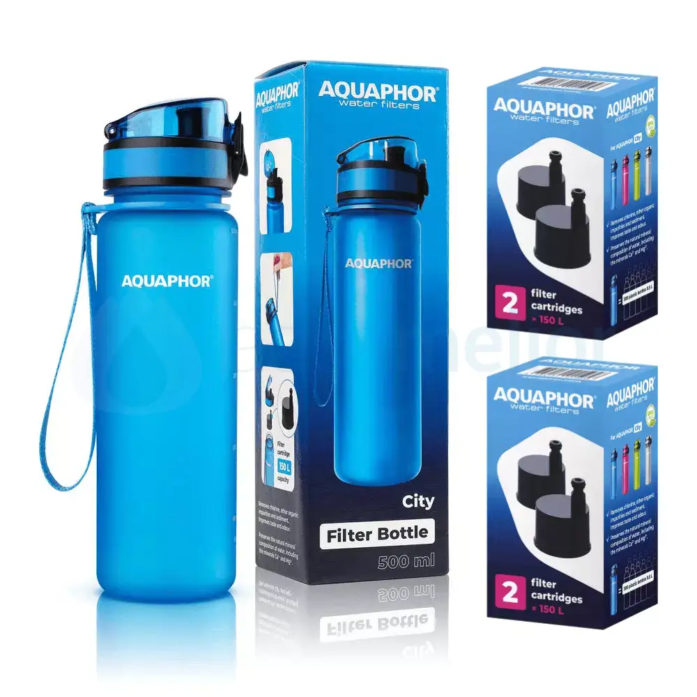 Aquaphor City butelka filtrująca niebieski 0,5l z 1 filtrem 2f.webp