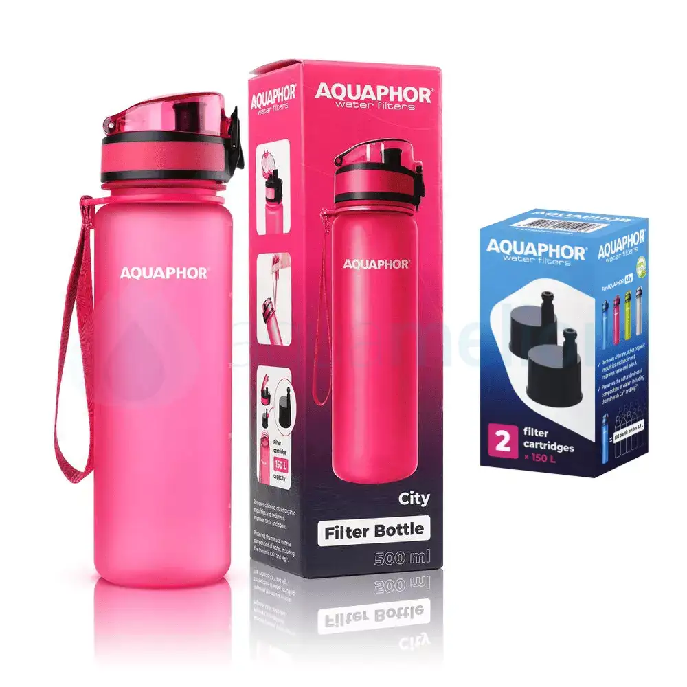 Aquaphor City butelka filtrująca rozowy 0,5l z 1 filtrem 1f.webp