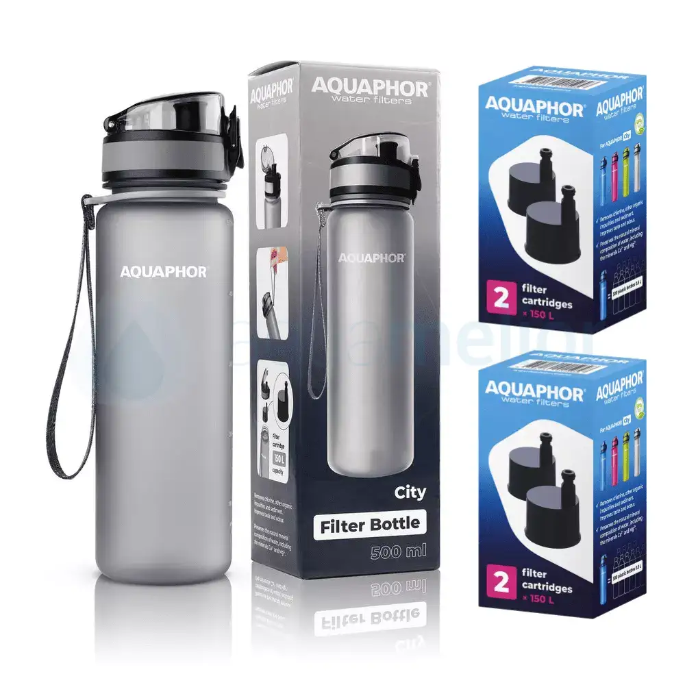 Aquaphor City butelka filtrująca szary 0,5l z 1 filtrem 2f.webp