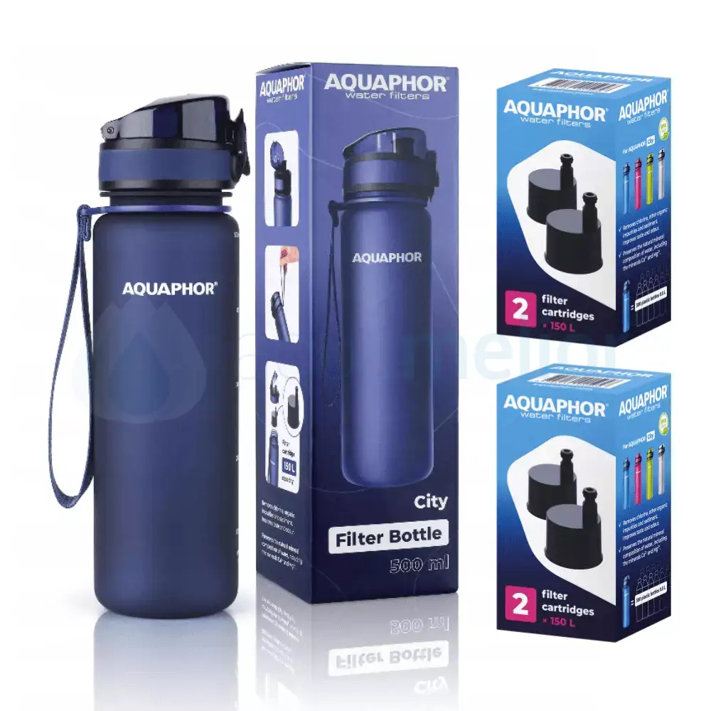 Aquaphor City butelka filtrująca granatowa 0,5l z 1 filtrem 2f.webp