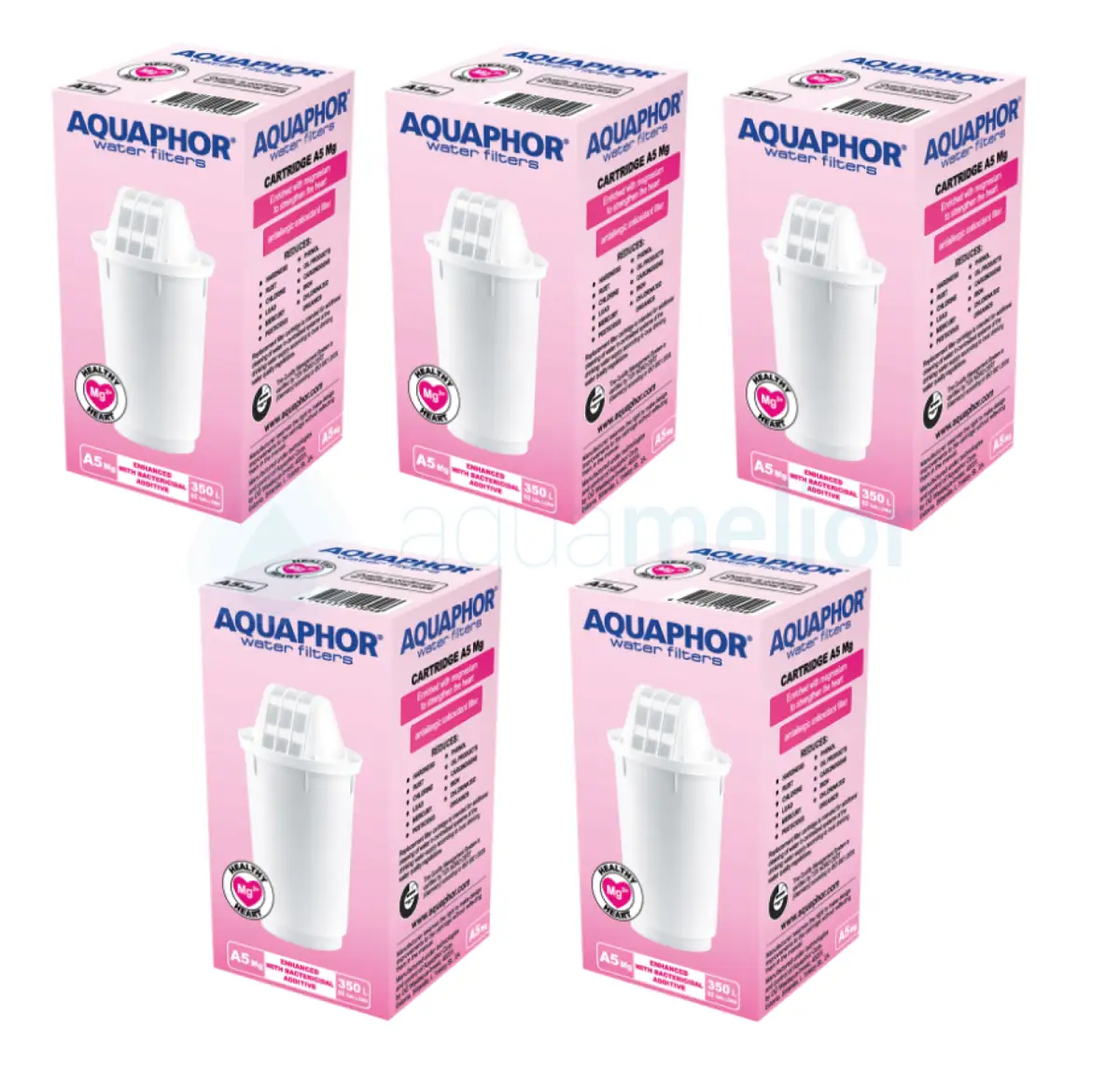 Zestaw 5x wkład do dzbanka Aquaphor A5 Mg (1750L przefiltrowanej wody z magnezem).png