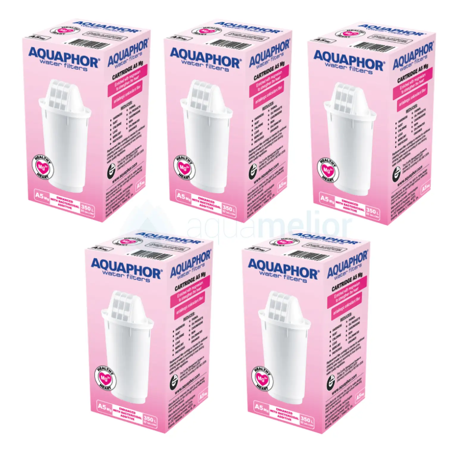 Zestaw 5x wkład do dzbanka Aquaphor A5 Mg (1750L przefiltrowanej wody z magnezem).png