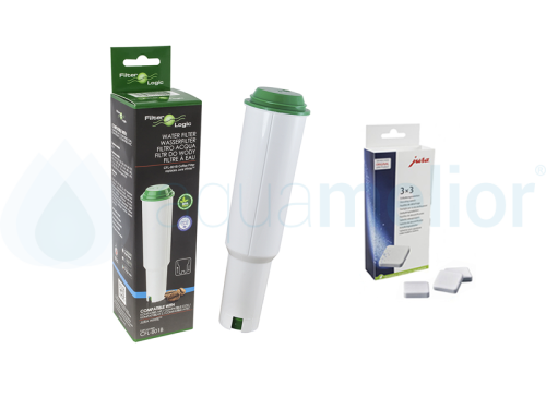 Filter Logic CFL-801B Filtr do ekspresu ciśnieniowego Jura Claris White  + Jura 61848 Tabletki odkamieniające 9 sztuk