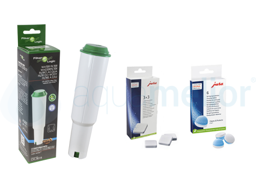 Filter Logic CFL-801B Filtr do ekspresu ciśnieniowego Jura Claris White  + Jura 62715 Tabletki czyszczące 6 sztuk + Jura 61848 Tabletki odkamieniające 9 sztuk