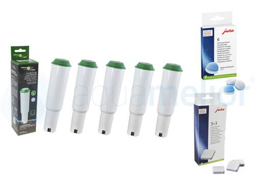 5x Filter Logic CFL-801B Filtr do ekspresu ciśnieniowego Jura Claris White  + Jura 62715 Tabletki czyszczące 6 sztuk + Jura 61848 Tabletki odkamieniające 9 sztuk