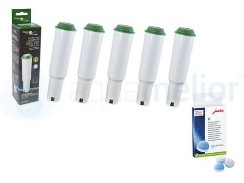 5x Filter Logic CFL-801B Filtr do ekspresu ciśnieniowego Jura Claris White  + Jura 62715 Tabletki czyszczące 6 sztuk